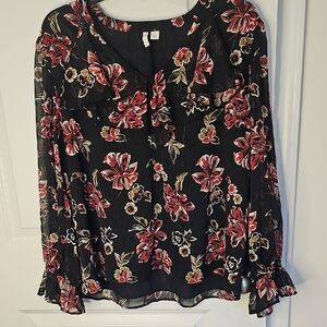 Cato Black and Red Floral Blouse